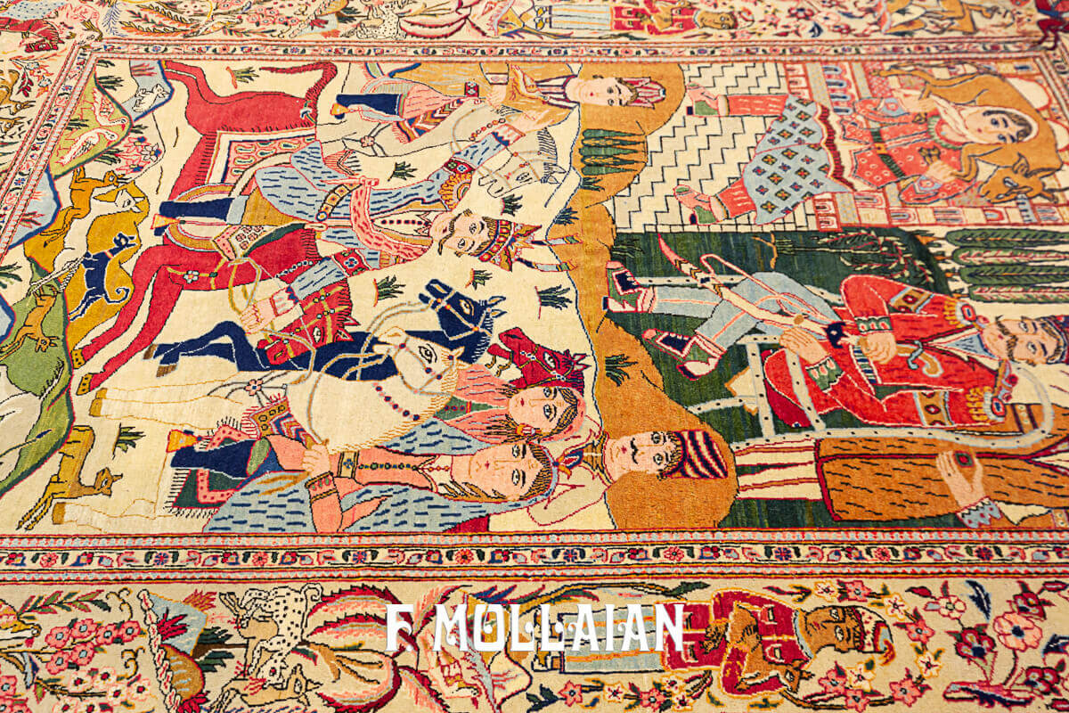 Figurative (Bahram Shah and Gol-Andam) Antique Persian Kashan Dabir Rug n°:12921495